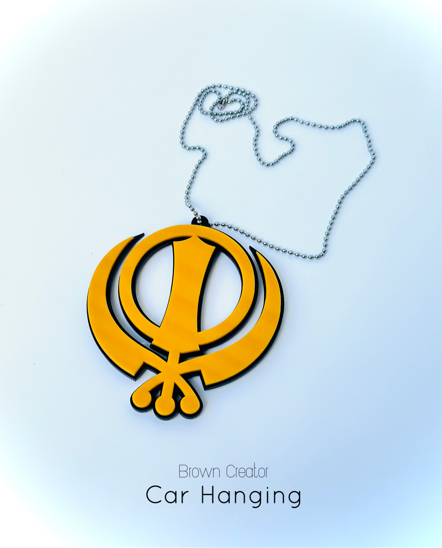 Khanda Pendant | Rear View Mirror Hanging Accessory | Blackand yellow Khanda Car Hanging .