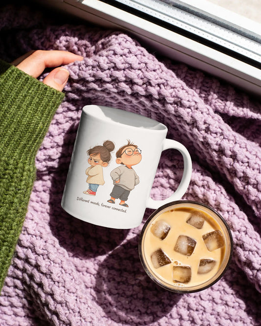 Different Moods, Forever Connected Ceramic Mug – Couple & Sibling Gift